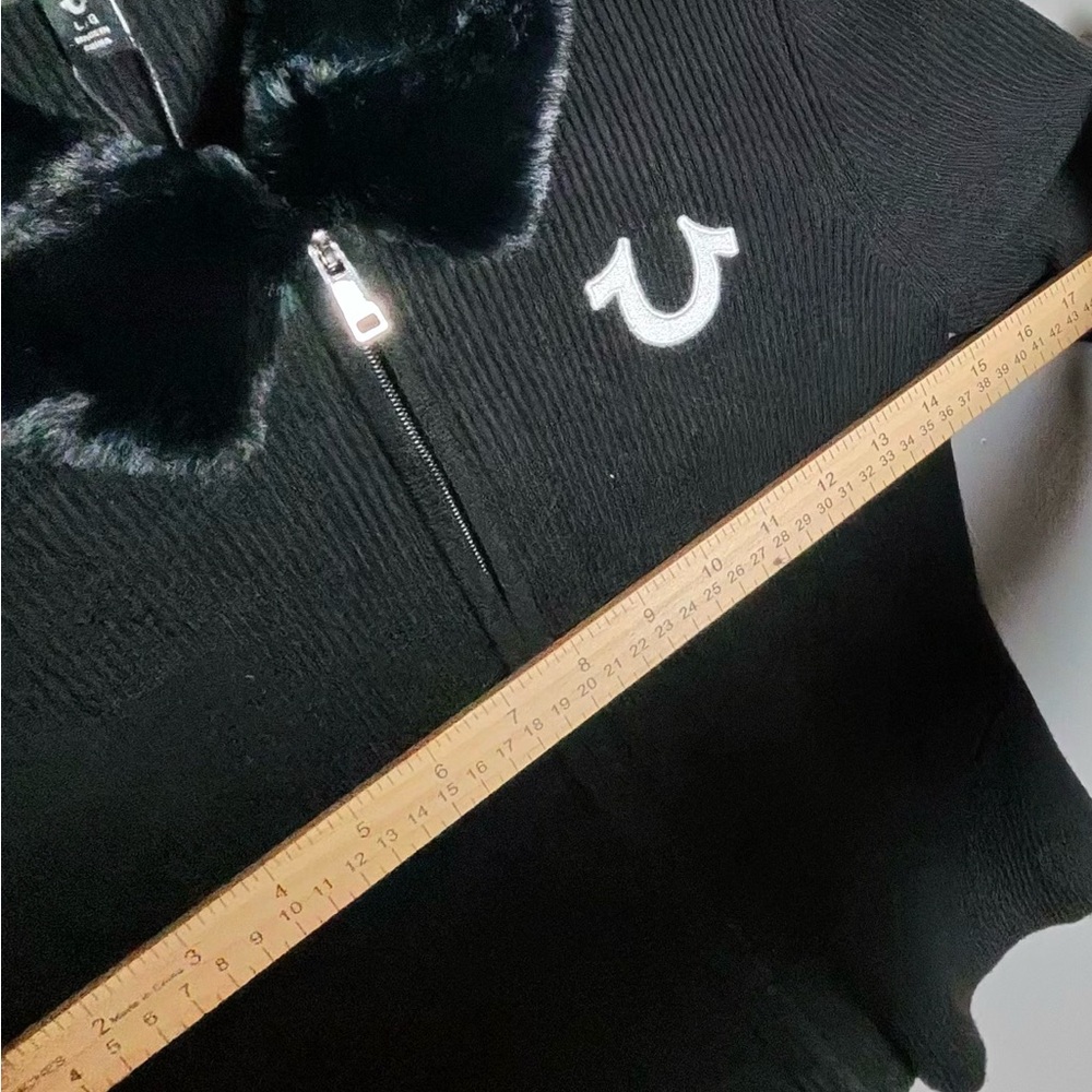 True Religion Black Jacket with Fur Collar - Picture 7 of 9